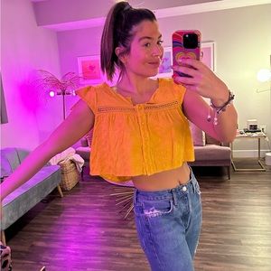 Tularosa | REVOLVE Short Sleeve Yellow Cropped Blouse Large